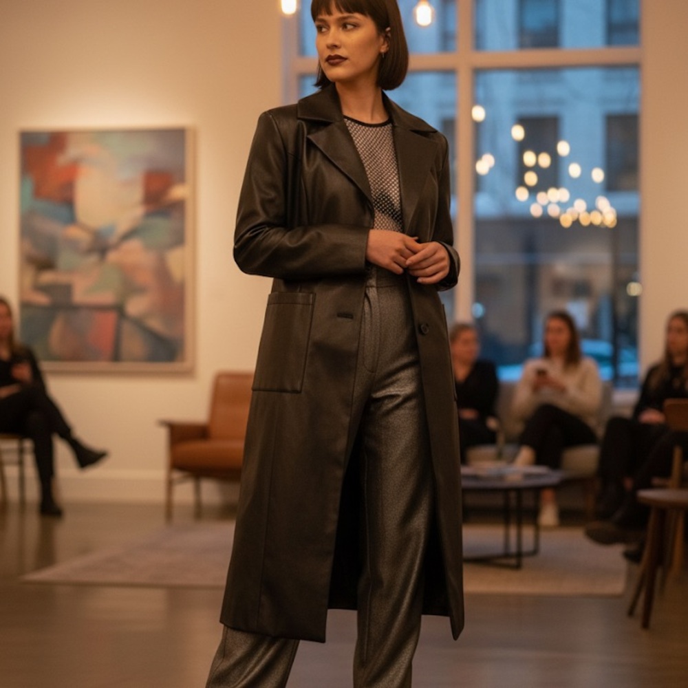 Black Women's Long faux leather Coat